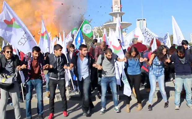 The moment the first bomb exploded at a peace rally in Ankara on 10 October 2015
