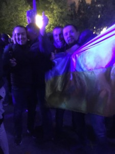 Ukranians celebrate on streets of Stockholm. Photo: Suzanne Nuri