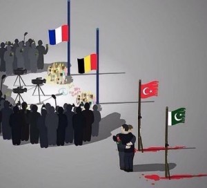 Illustration of Western hypocrisy over terrorism by Banksy