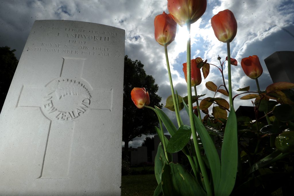 Tulips alongside grave for a fallen soldier from New Zealand, pictured on ANZAC Day, 22/4/2017, at Cambridge City Cemetery in Newmarket Road, Cambridge. Picture: Warren Gunn