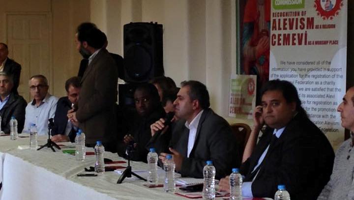 İsrafil Erbil (speaking), flanked by David Lammy & Claude Moraes at Sunday's press conference. Photo: Facebook