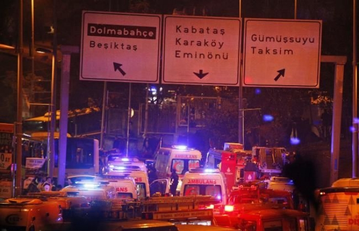 Ambulances and emergency services rush to Beşiktaş following two huge bomb blasts