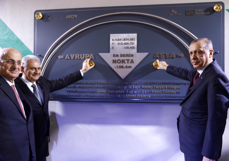 President Erdoğan and Prime Minister Yıldırım at inauguration of Eurasia Tunnel