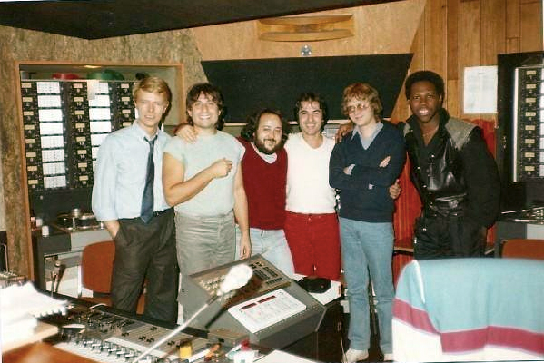 Erdal Kızılçay (red trousers) in the studio with David Bowie (far left) & Nile Rogers (far right)