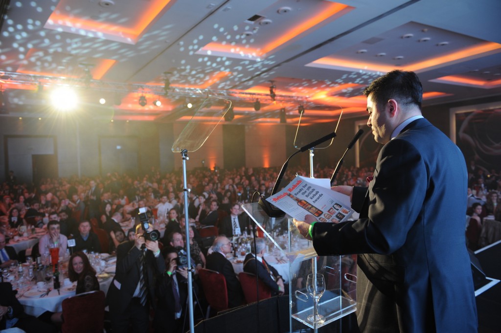 Ibrahim Doğuş, the founder of the British Kebab Awards, makes a powerful speech at the start of the 2017 awards ceremony