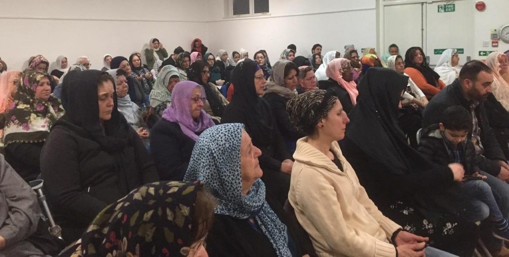 Mixed congregation attend the Cyprus Islamic Association prayer night, TCCA, 07 Apr. 2016