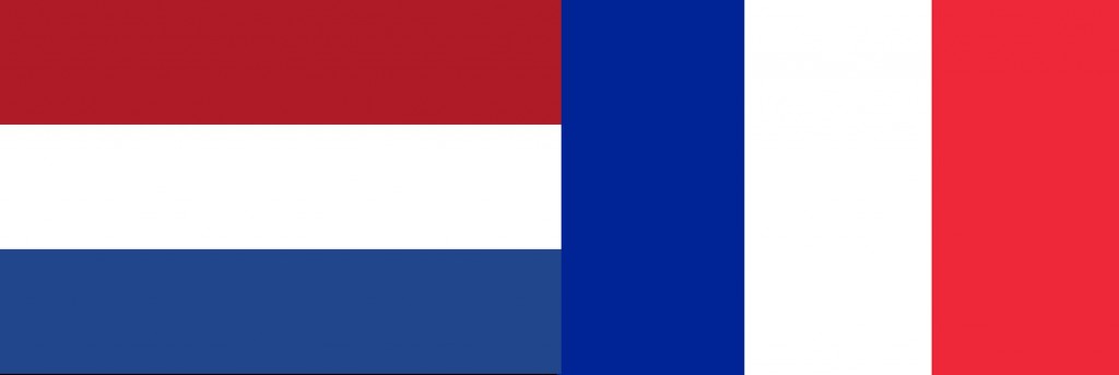 The flag on the left is the Dutch flag, the one on the right is the French flag.