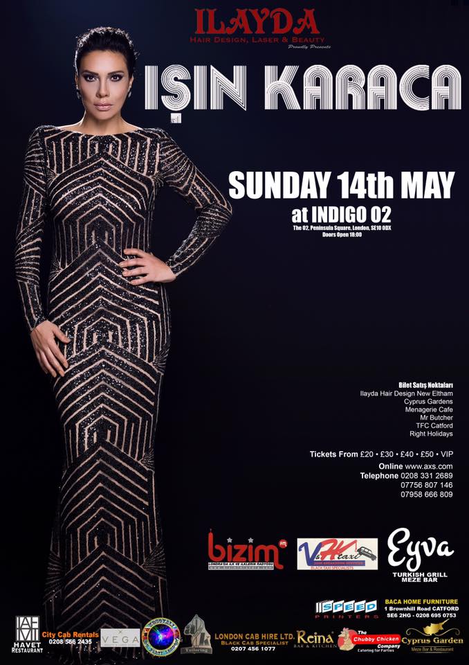 Işın Karaca poster for her London May 2017 concert at indigo at The O2