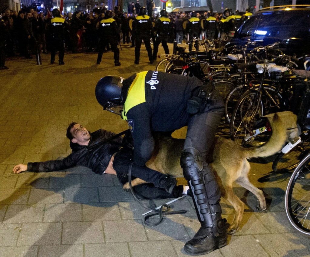 Rotterdam clash: police dog bites Turkish protestor, 11 March 2017