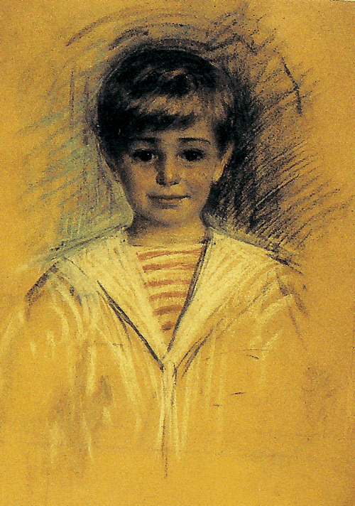 Sketch and pastel colouring of a young boy by Mihri Müşfik